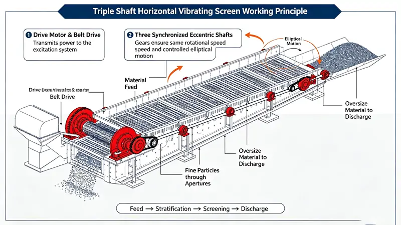 Triple Shaft Horizontal Vibrating Screen